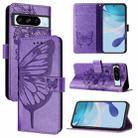 For Google Pixel 8 Pro Embossed Butterfly Leather Phone Case(Purple) - 1