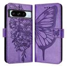 For Google Pixel 8 Pro Embossed Butterfly Leather Phone Case(Purple) - 2