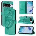 For Google Pixel 8 Pro Embossed Butterfly Leather Phone Case(Green) - 1