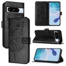 For Google Pixel 8 Pro Embossed Butterfly Leather Phone Case(Black) - 1