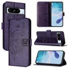 For Google Pixel 8 Pro Embossed Butterfly Leather Phone Case(Dark Purple) - 1