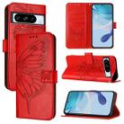 For Google Pixel 8 Pro Embossed Butterfly Leather Phone Case(Red) - 1