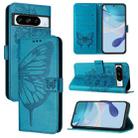 For Google Pixel 8 Pro Embossed Butterfly Leather Phone Case(Blue) - 1