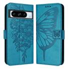 For Google Pixel 8 Pro Embossed Butterfly Leather Phone Case(Blue) - 2