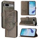 For Google Pixel 7a Embossed Butterfly Leather Phone Case(Grey) - 1