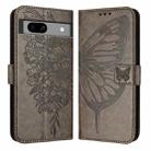 For Google Pixel 7a Embossed Butterfly Leather Phone Case(Grey) - 2