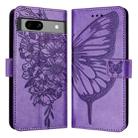 For Google Pixel 7a Embossed Butterfly Leather Phone Case(Purple) - 2
