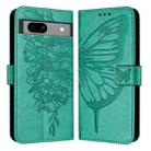 For Google Pixel 7a Embossed Butterfly Leather Phone Case(Green) - 2