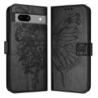 For Google Pixel 7a Embossed Butterfly Leather Phone Case(Black) - 2