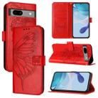 For Google Pixel 7a Embossed Butterfly Leather Phone Case(Red) - 1