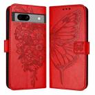 For Google Pixel 7a Embossed Butterfly Leather Phone Case(Red) - 2