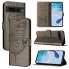 For Google Pixel 7 Pro Embossed Butterfly Leather Phone Case(Grey) - 1