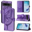 For Google Pixel 7 Pro Embossed Butterfly Leather Phone Case(Purple) - 1