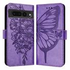 For Google Pixel 7 Pro Embossed Butterfly Leather Phone Case(Purple) - 2