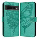 For Google Pixel 7 Pro Embossed Butterfly Leather Phone Case(Green) - 2