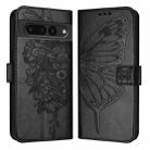 For Google Pixel 7 Pro Embossed Butterfly Leather Phone Case(Black) - 2