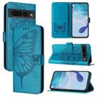 For Google Pixel 7 Pro Embossed Butterfly Leather Phone Case(Blue) - 1