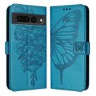 For Google Pixel 7 Pro Embossed Butterfly Leather Phone Case(Blue) - 2