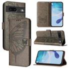 For Google Pixel 7 Embossed Butterfly Leather Phone Case(Grey) - 1