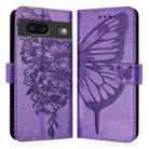 For Google Pixel 7 Embossed Butterfly Leather Phone Case(Purple) - 2