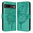 For Google Pixel 7 Embossed Butterfly Leather Phone Case(Green) - 2