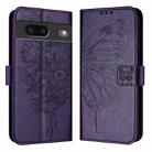 For Google Pixel 7 Embossed Butterfly Leather Phone Case(Dark Purple) - 2