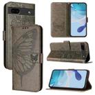 For Google Pixel 6a Embossed Butterfly Leather Phone Case(Grey) - 1
