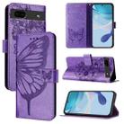 For Google Pixel 6a Embossed Butterfly Leather Phone Case(Purple) - 1