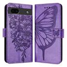 For Google Pixel 6a Embossed Butterfly Leather Phone Case(Purple) - 2