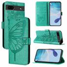 For Google Pixel 6a Embossed Butterfly Leather Phone Case(Green) - 1