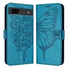 For Google Pixel 6a Embossed Butterfly Leather Phone Case(Blue) - 2