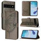 For Google Pixel 6 Pro Embossed Butterfly Leather Phone Case(Grey) - 1