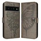 For Google Pixel 6 Pro Embossed Butterfly Leather Phone Case(Grey) - 2