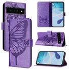 For Google Pixel 6 Pro Embossed Butterfly Leather Phone Case(Purple) - 1