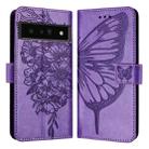 For Google Pixel 6 Pro Embossed Butterfly Leather Phone Case(Purple) - 2