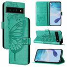 For Google Pixel 6 Pro Embossed Butterfly Leather Phone Case(Green) - 1