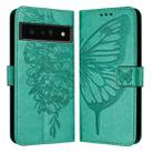 For Google Pixel 6 Pro Embossed Butterfly Leather Phone Case(Green) - 2