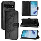 For Google Pixel 6 Pro Embossed Butterfly Leather Phone Case(Black) - 1