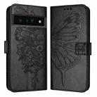 For Google Pixel 6 Pro Embossed Butterfly Leather Phone Case(Black) - 2