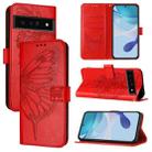 For Google Pixel 6 Pro Embossed Butterfly Leather Phone Case(Red) - 1