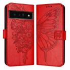 For Google Pixel 6 Pro Embossed Butterfly Leather Phone Case(Red) - 2