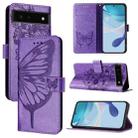 For Google Pixel 6 Embossed Butterfly Leather Phone Case(Purple) - 1