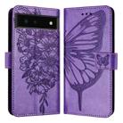 For Google Pixel 6 Embossed Butterfly Leather Phone Case(Purple) - 2