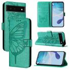 For Google Pixel 6 Embossed Butterfly Leather Phone Case(Green) - 1