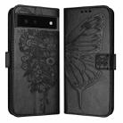 For Google Pixel 6 Embossed Butterfly Leather Phone Case(Black) - 2