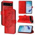 For Google Pixel 6 Embossed Butterfly Leather Phone Case(Red) - 1