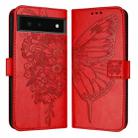 For Google Pixel 6 Embossed Butterfly Leather Phone Case(Red) - 2