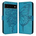 For Google Pixel 6 Embossed Butterfly Leather Phone Case(Blue) - 2