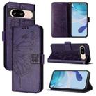 For Google Pixel 8 Embossed Butterfly Leather Phone Case(Dark Purple) - 1