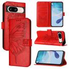 For Google Pixel 8 Embossed Butterfly Leather Phone Case(Red) - 1